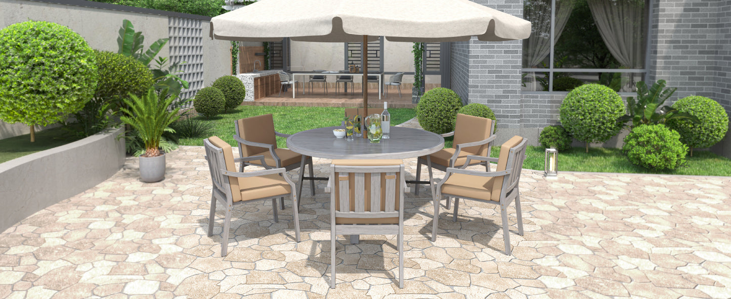 Outdoor Dinning Set 6-Person Outdoor, Umbrella Removable Cushions
