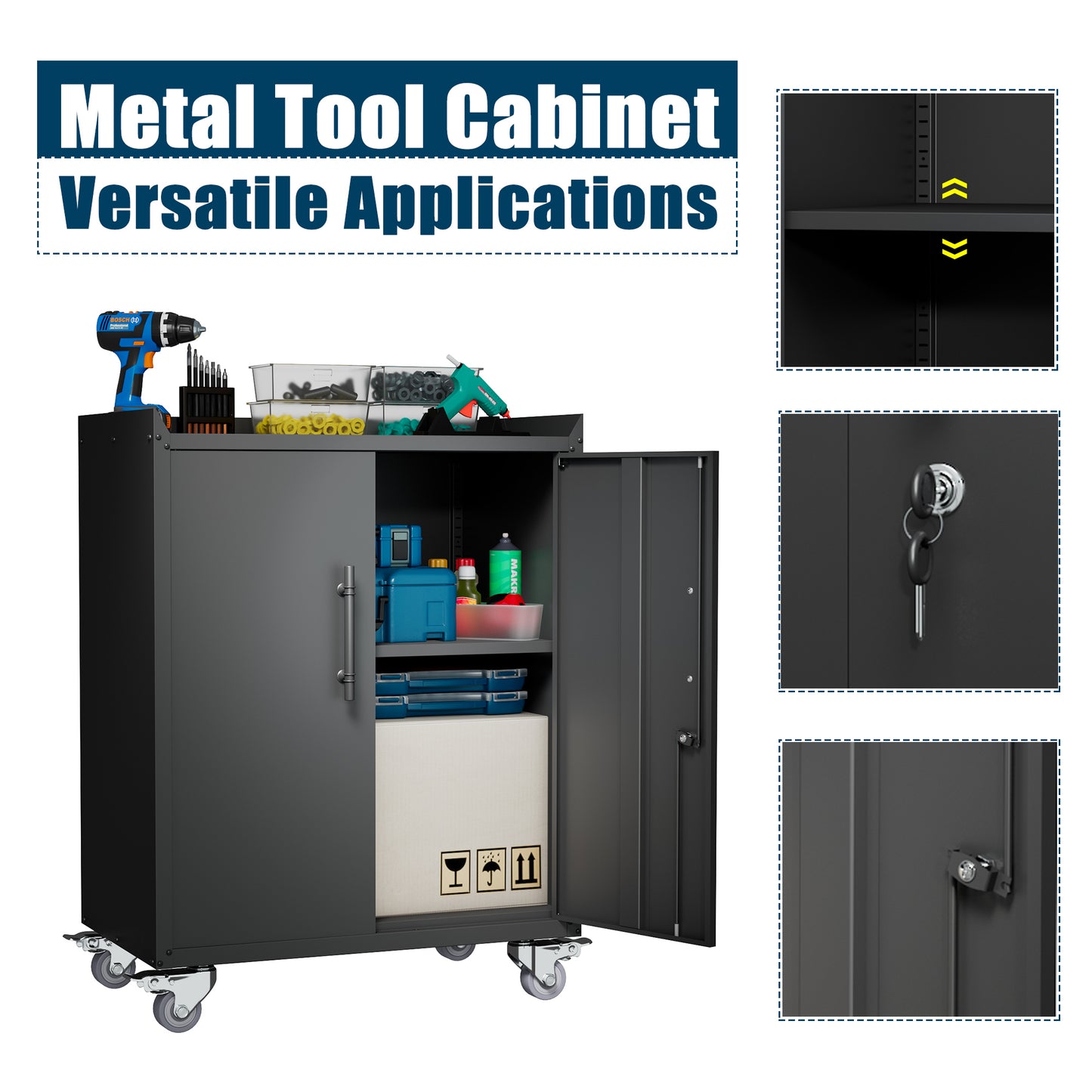 2 Door Tool Cabinets Lockable with Wheels