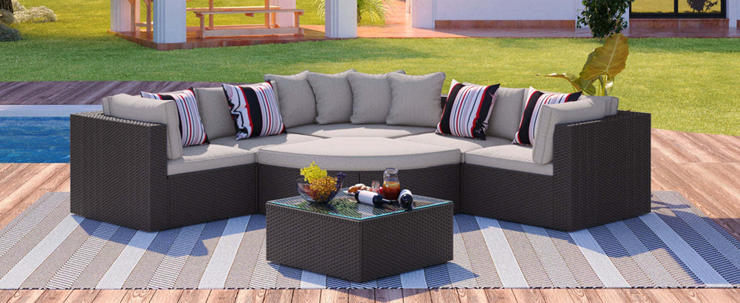 7-piece Outdoor Wicker Sofa Set, Colorful Pillows