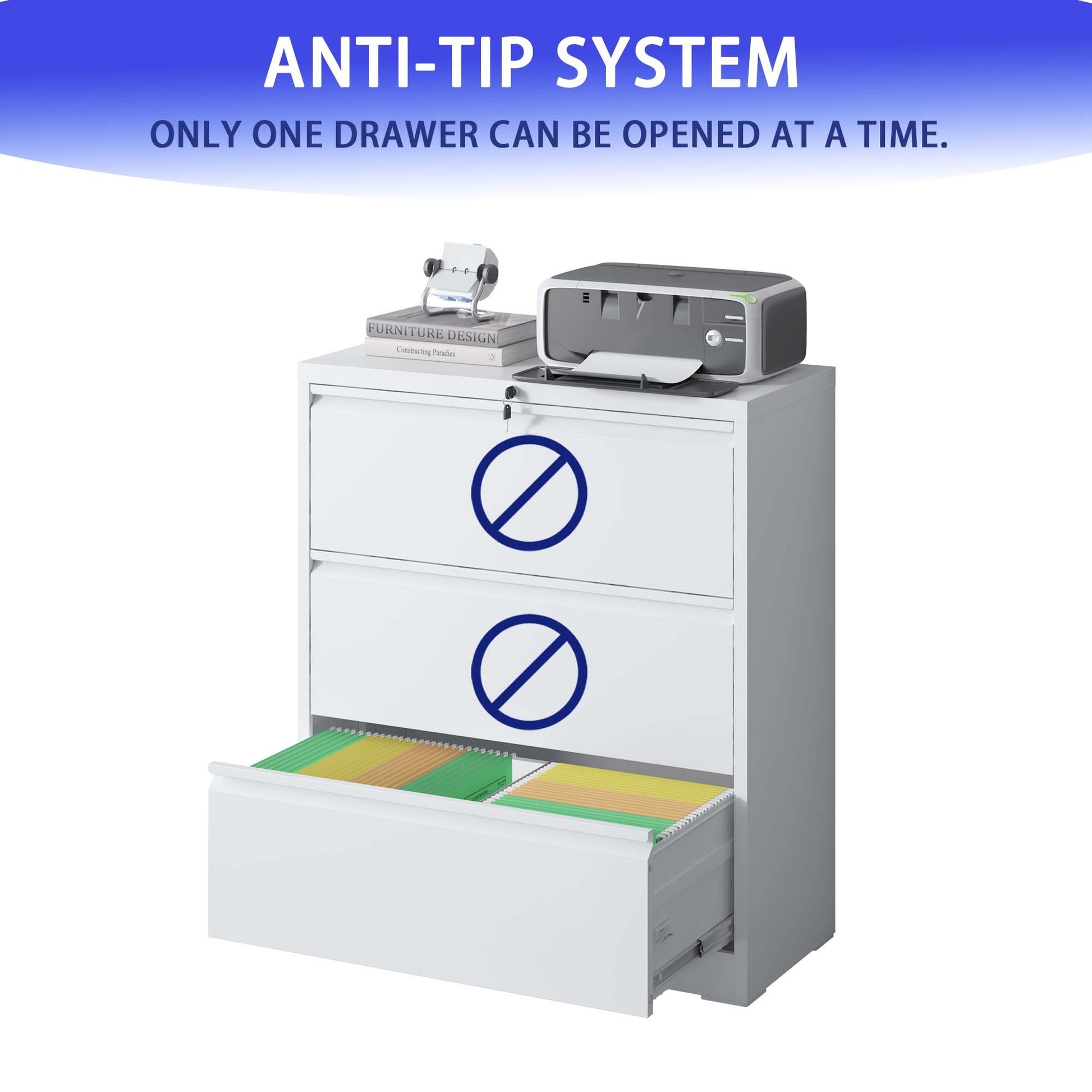 File Cabinet 3 Drawer, White Filing Cabinet Lockable Home Office