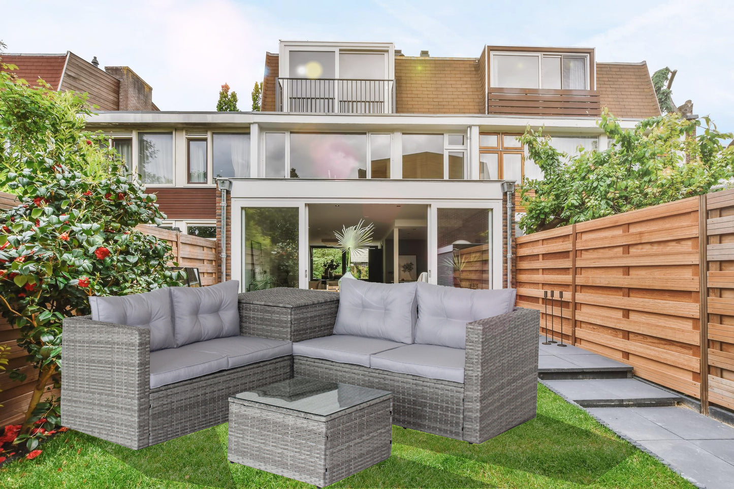 4 Piece Patio Sectional Outdoor Furniture Sofa Set, Storage
