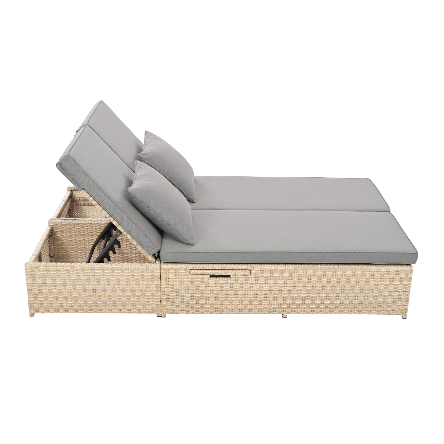 Outdoor Double Patio, Reclining Chairs, Adjustable Backrest Seat