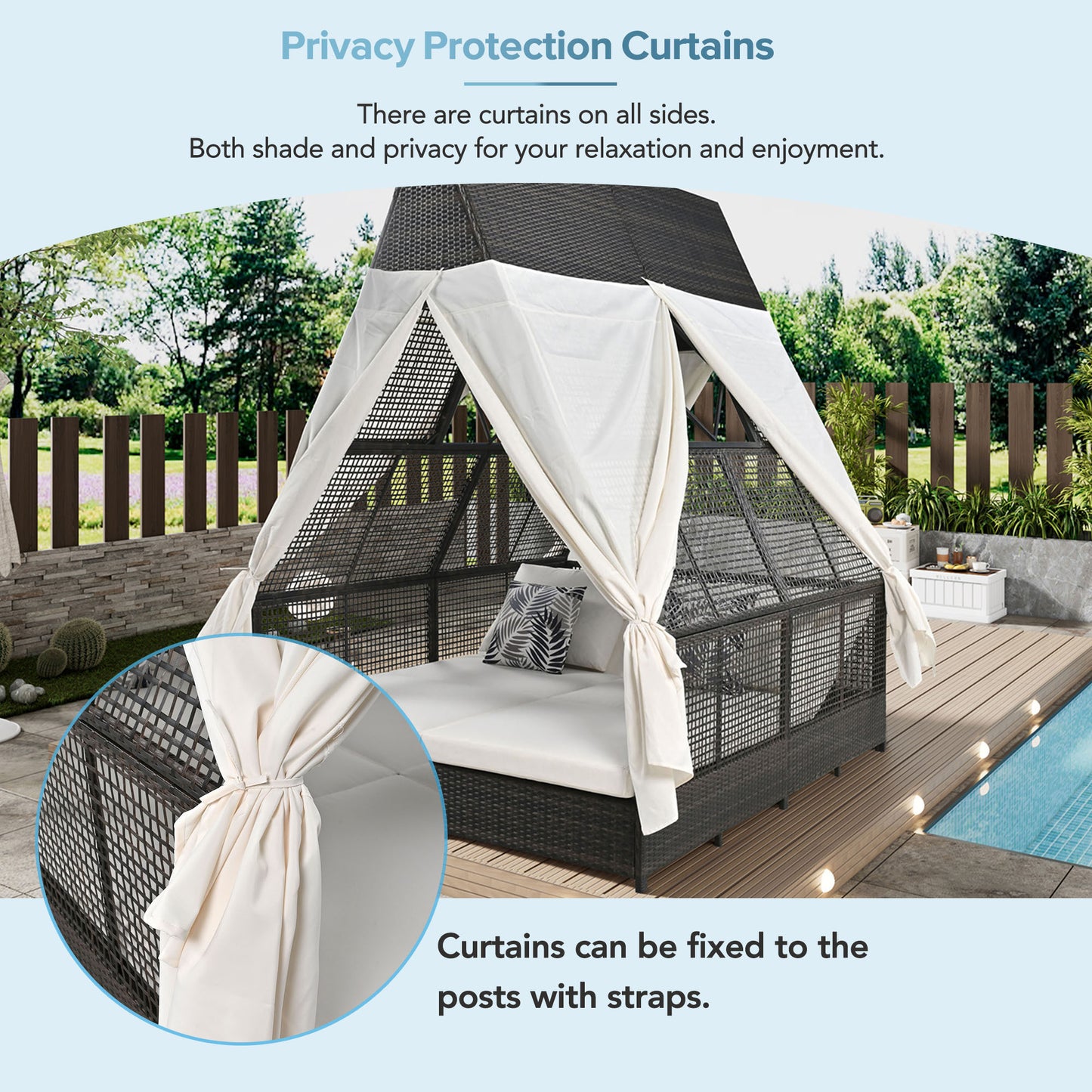 Outdoor Daybed Patio Lounge Bed, Adjustable Backrest