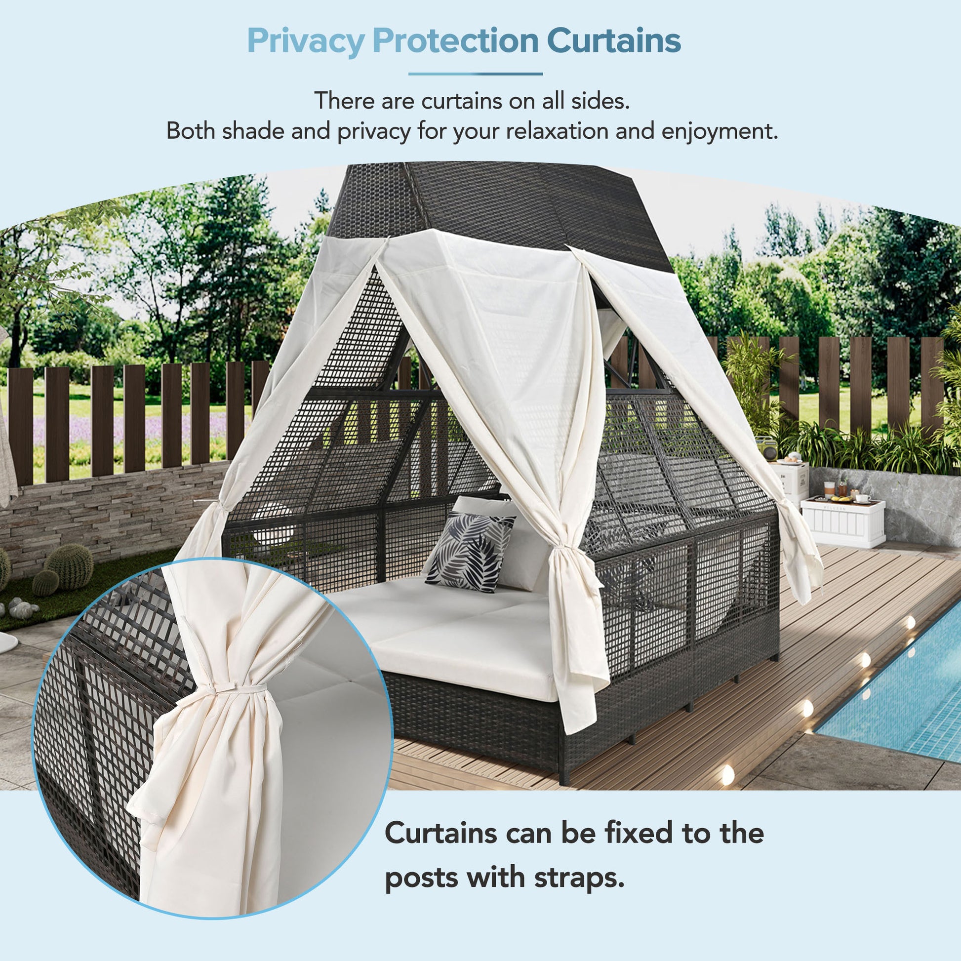 Outdoor Daybed Patio Lounge Bed, Adjustable Backrest