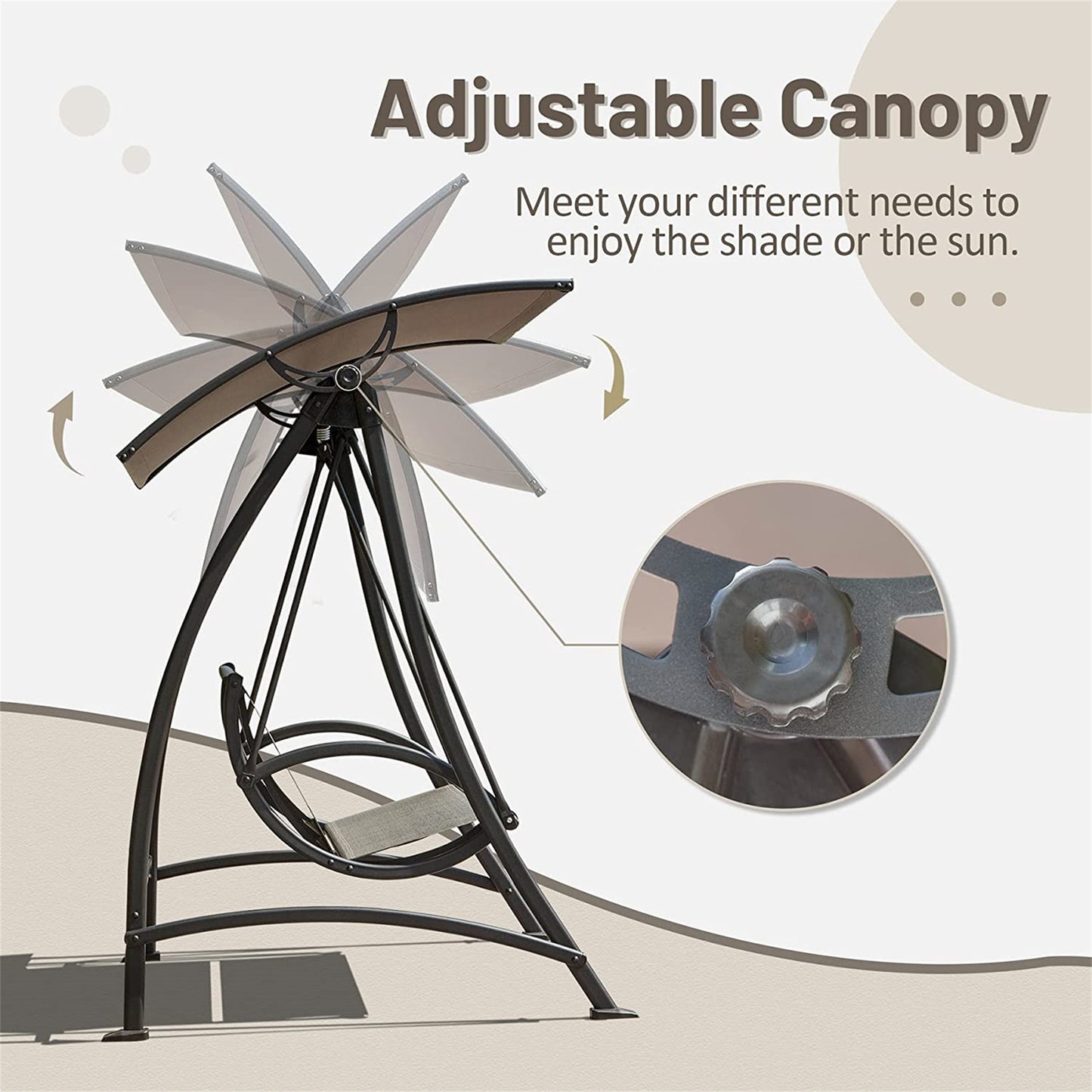 2-Seat Patio Chair, Outdoor Porch Swing, Adjustable Canopy