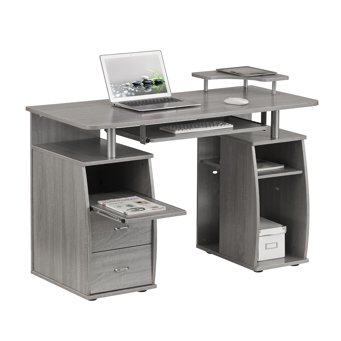 Computer Workstation Desk With Storage, Grey