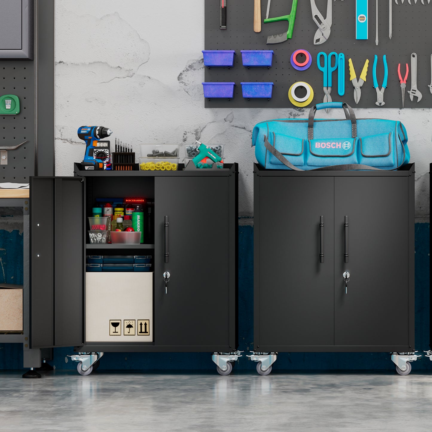2 Door Tool Cabinets Lockable with Wheels