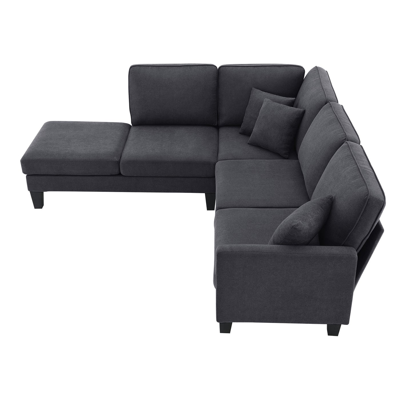 Terrycloth Sectional Sofa, 5-Seat Set, Chaise Lounge, L-Shape, Living Room, Grey