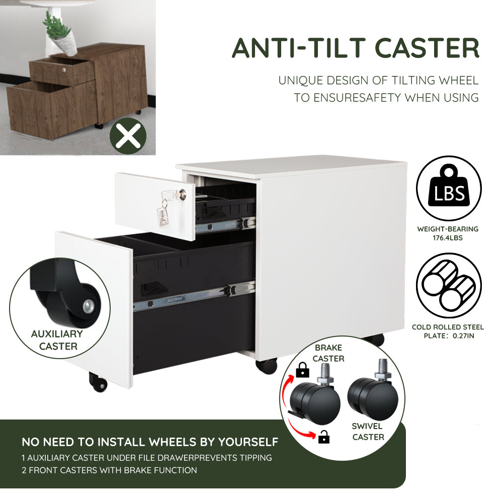 2 Drawer Mobile File Cabinet with Lock Metal Filing Cabinet