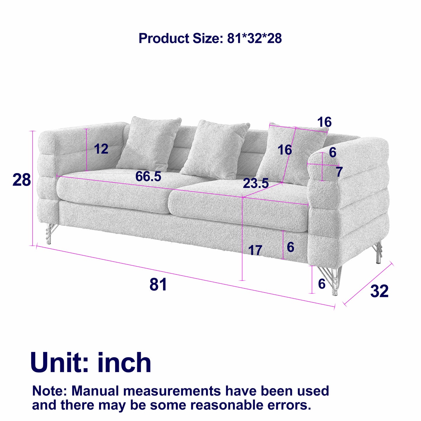 3-Seater Sectional Sofa White Teddy Ivory