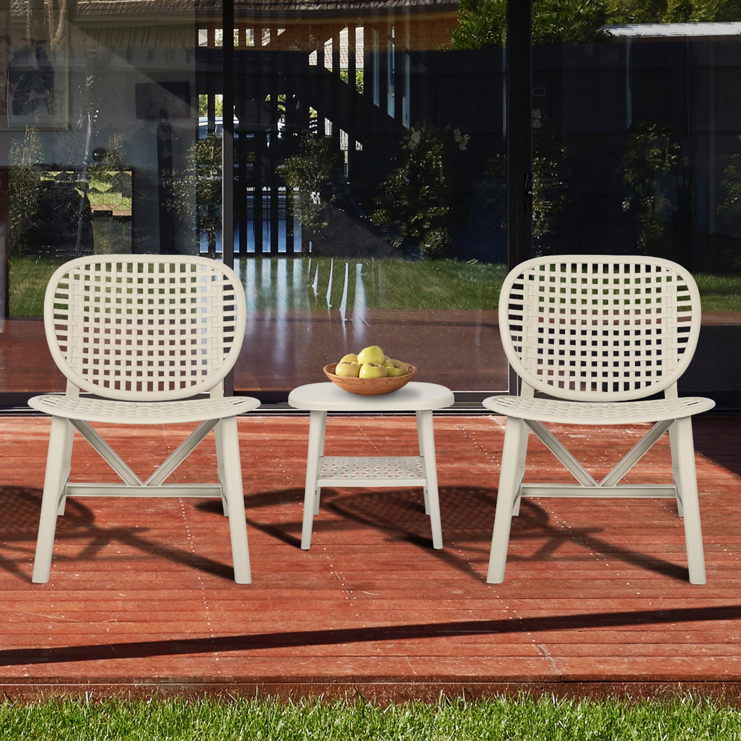 3 Pieces Hollow Design Retro Patio Table Chair Set All Weather