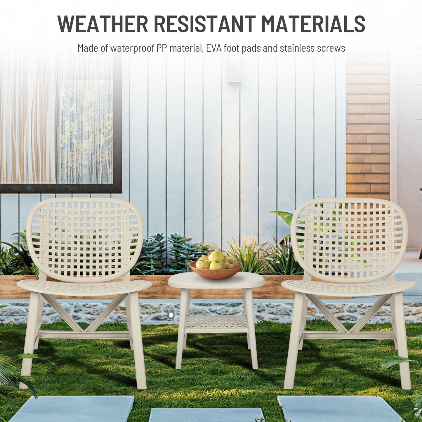 3 Pieces Hollow Design Retro Patio Table Chair Set All Weather