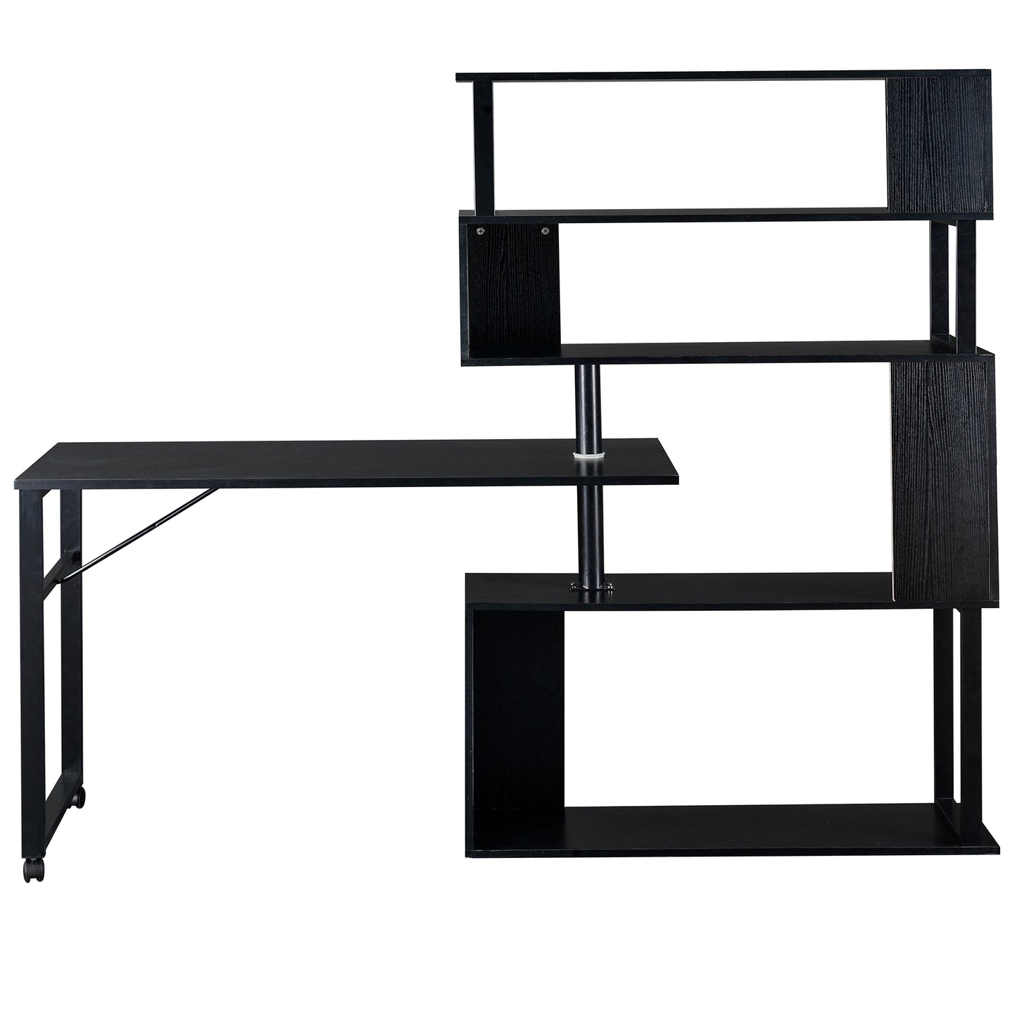 L-Shaped Corner Table, Rotating Computer Table with Bookshelf