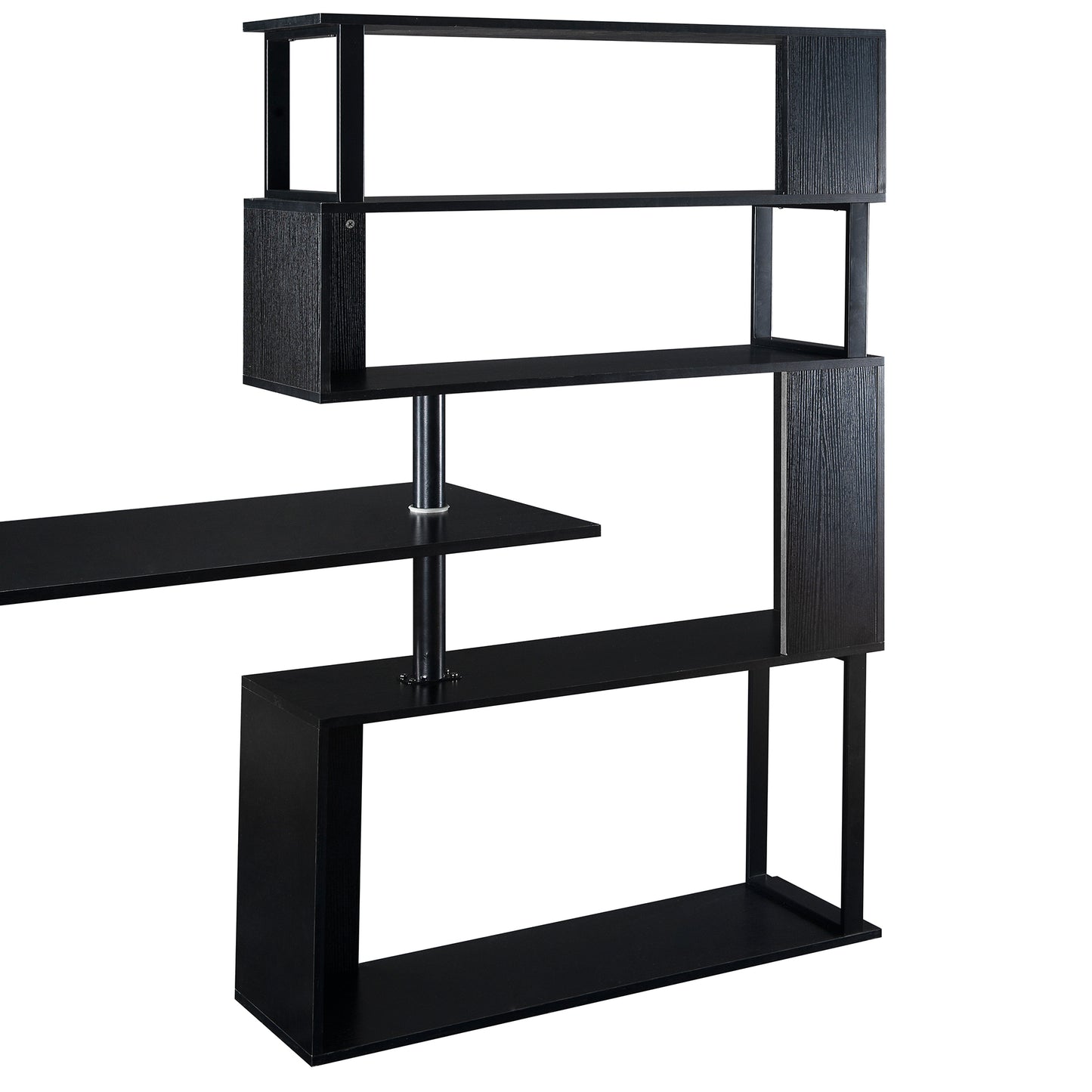 L-Shaped Corner Table, Rotating Computer Table with Bookshelf