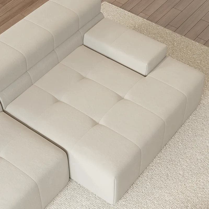 L-Shaped Off White Velvet Modular Sectional Sofa with Chaise