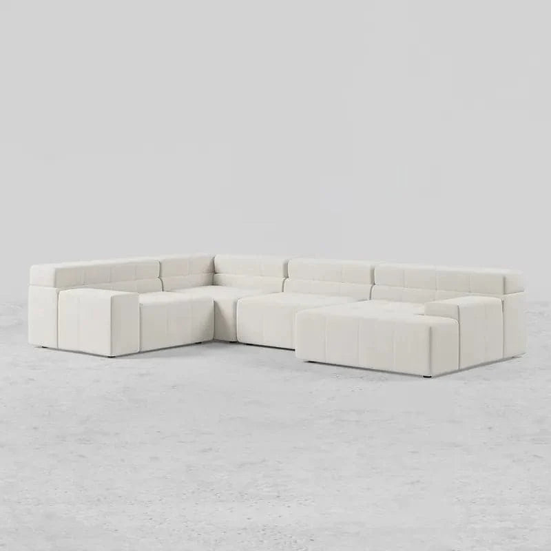 L-Shaped Off White Velvet Modular Sectional Sofa with Chaise