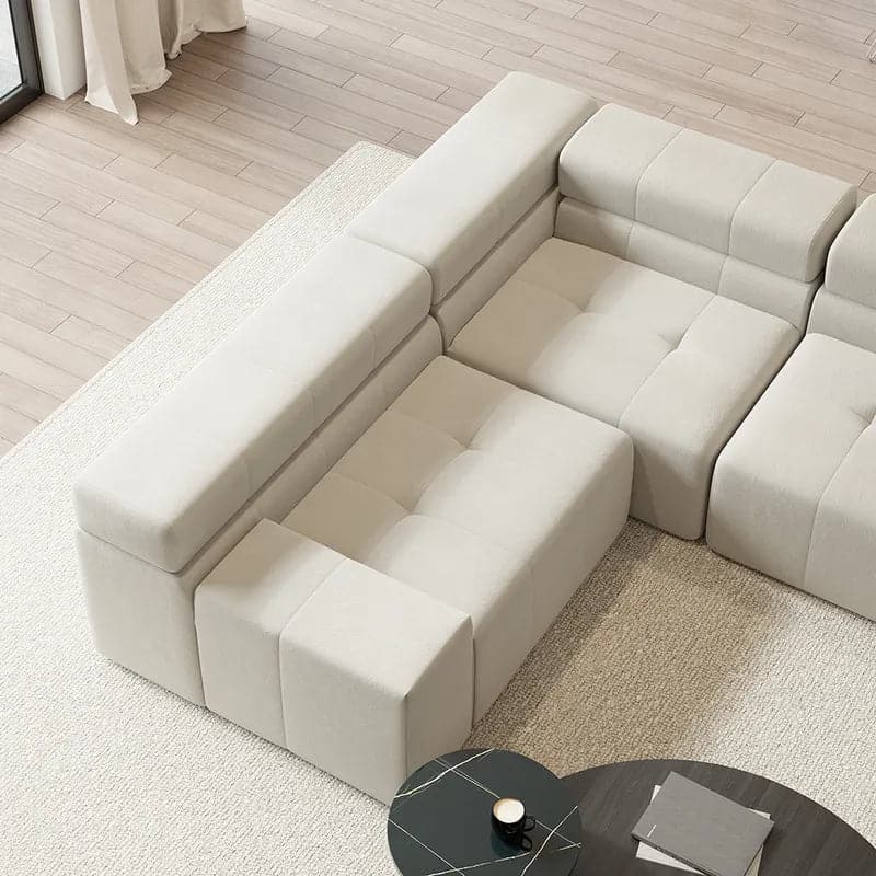 L-Shaped Off White Velvet Modular Sectional Sofa with Chaise