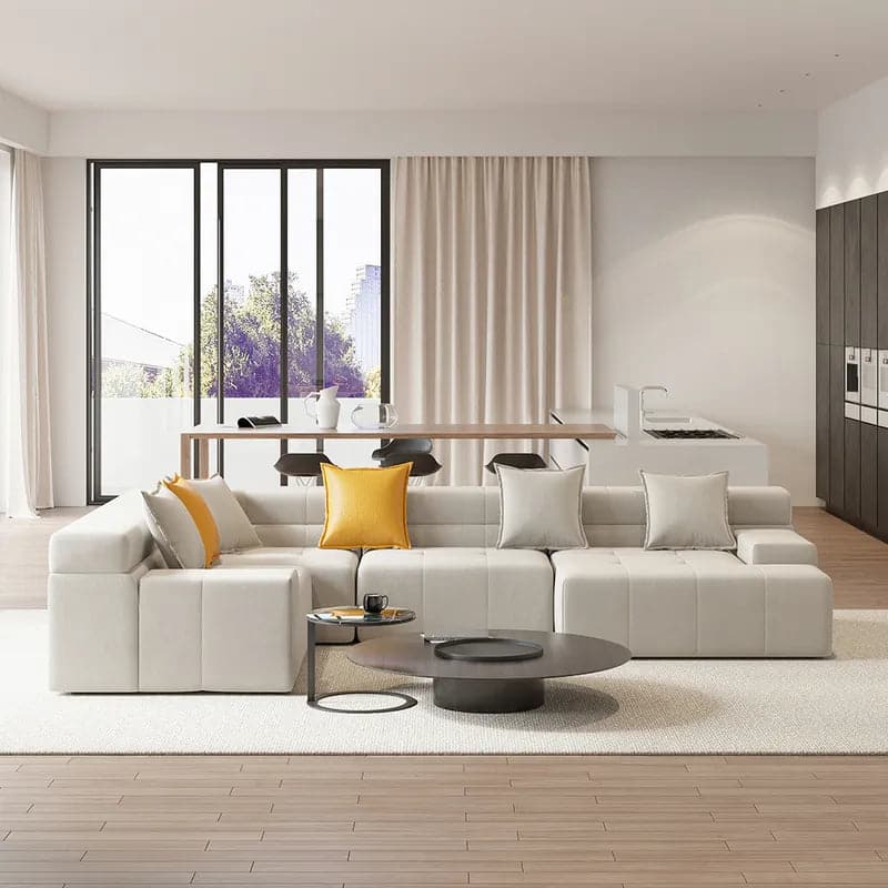 L-Shaped Off White Velvet Modular Sectional Sofa with Chaise