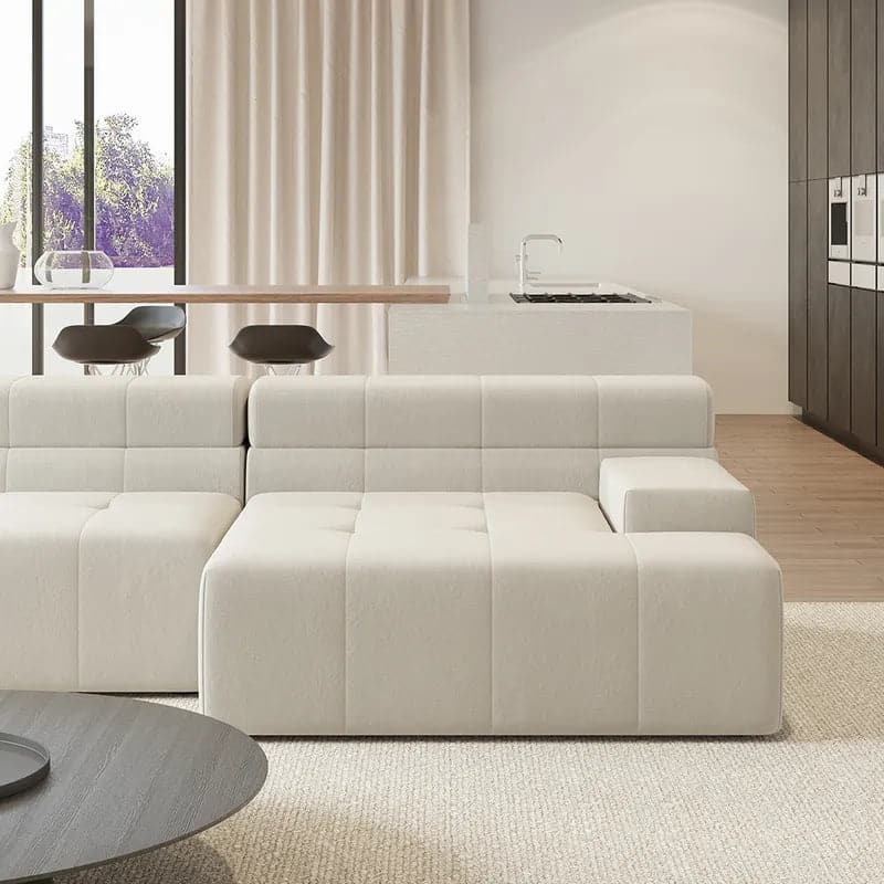 L-Shaped Off White Velvet Modular Sectional Sofa with Chaise