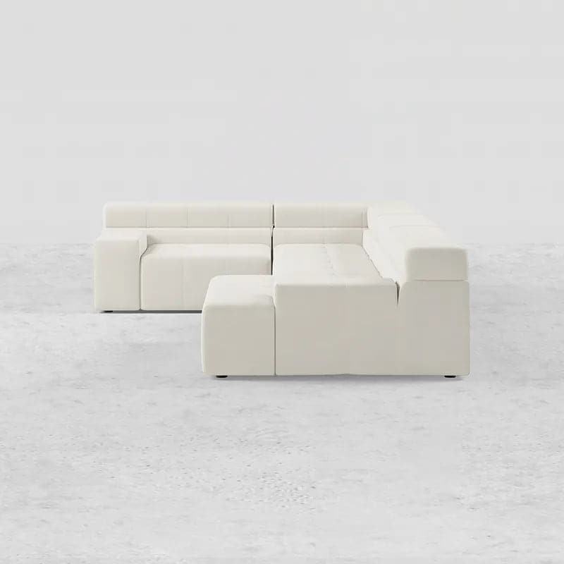 L-Shaped Off White Velvet Modular Sectional Sofa with Chaise