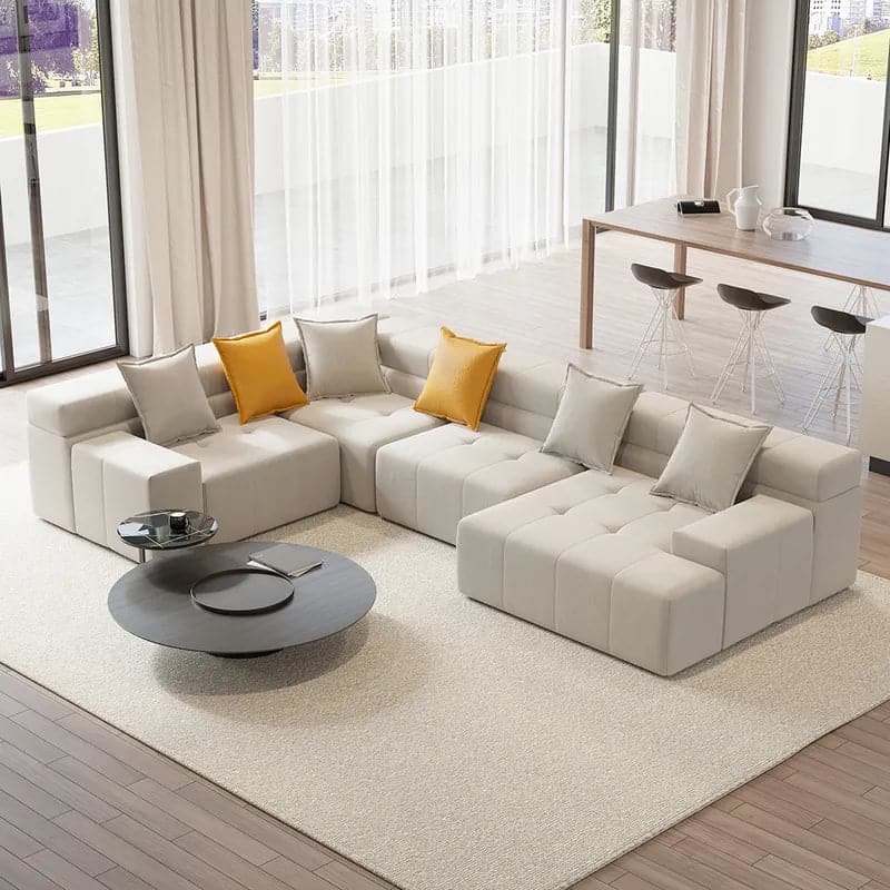 L-Shaped Off White Velvet Modular Sectional Sofa with Chaise