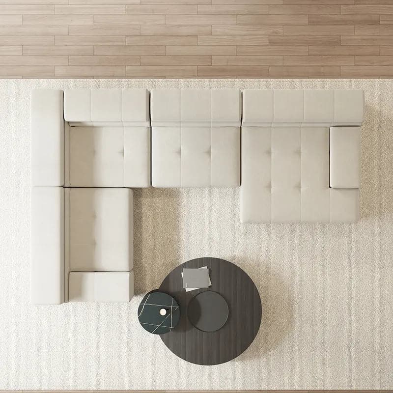 L-Shaped Off White Velvet Modular Sectional Sofa with Chaise