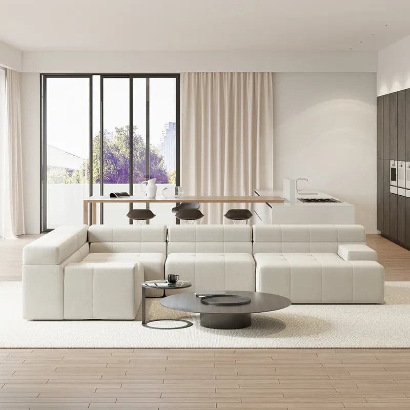 L-Shaped Off White Velvet Modular Sectional Sofa with Chaise