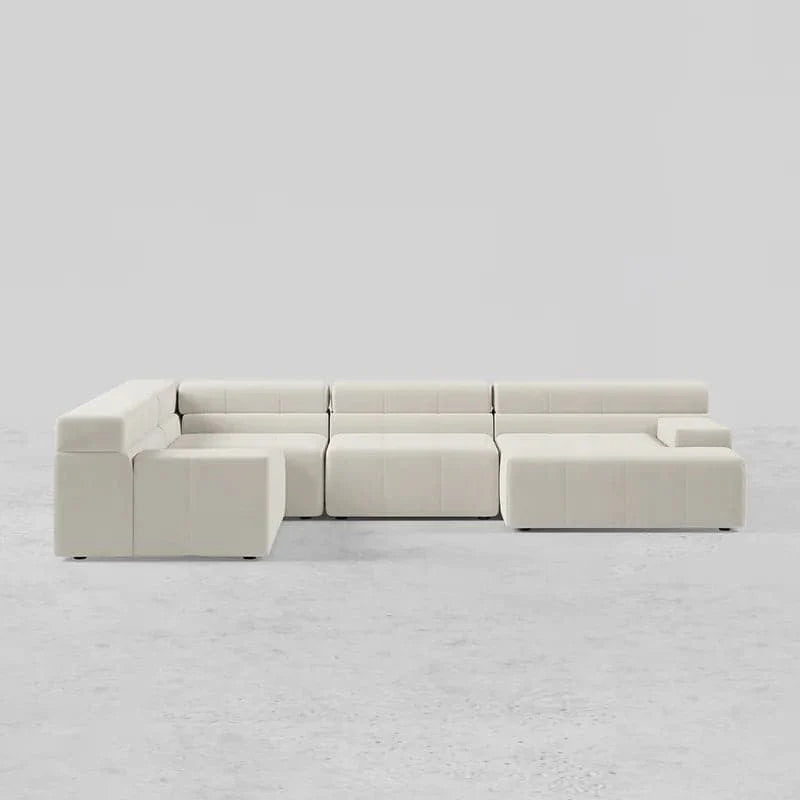 L-Shaped Off White Velvet Modular Sectional Sofa with Chaise
