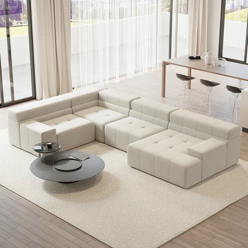 L-Shaped Off White Velvet Modular Sectional Sofa with Chaise