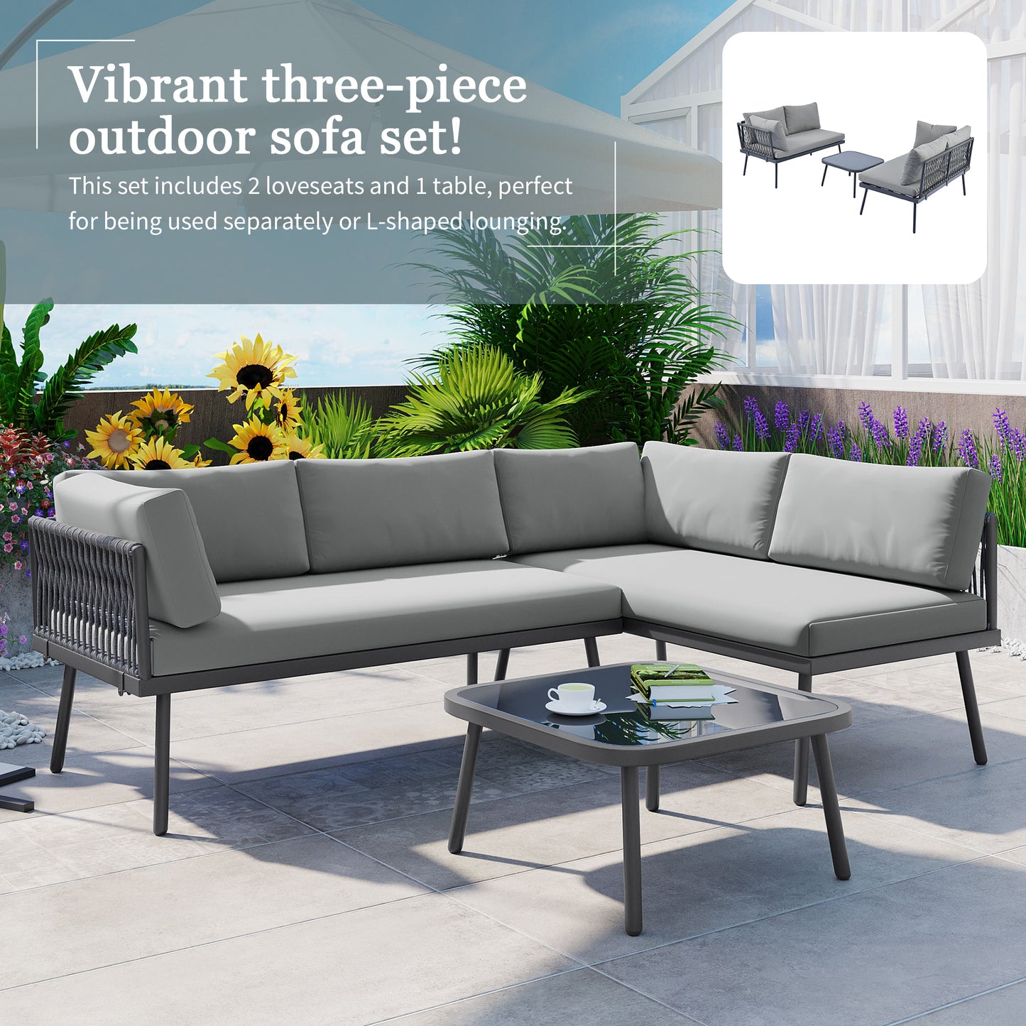 Modern Outdoor 3-Piece Sofa Set All Weather Patio
