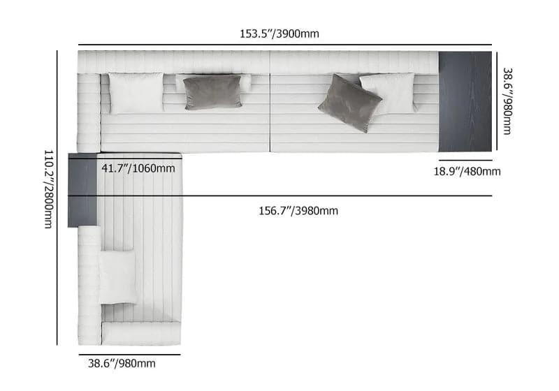 Contemporary Sectional: Cotton & Linen, Storage