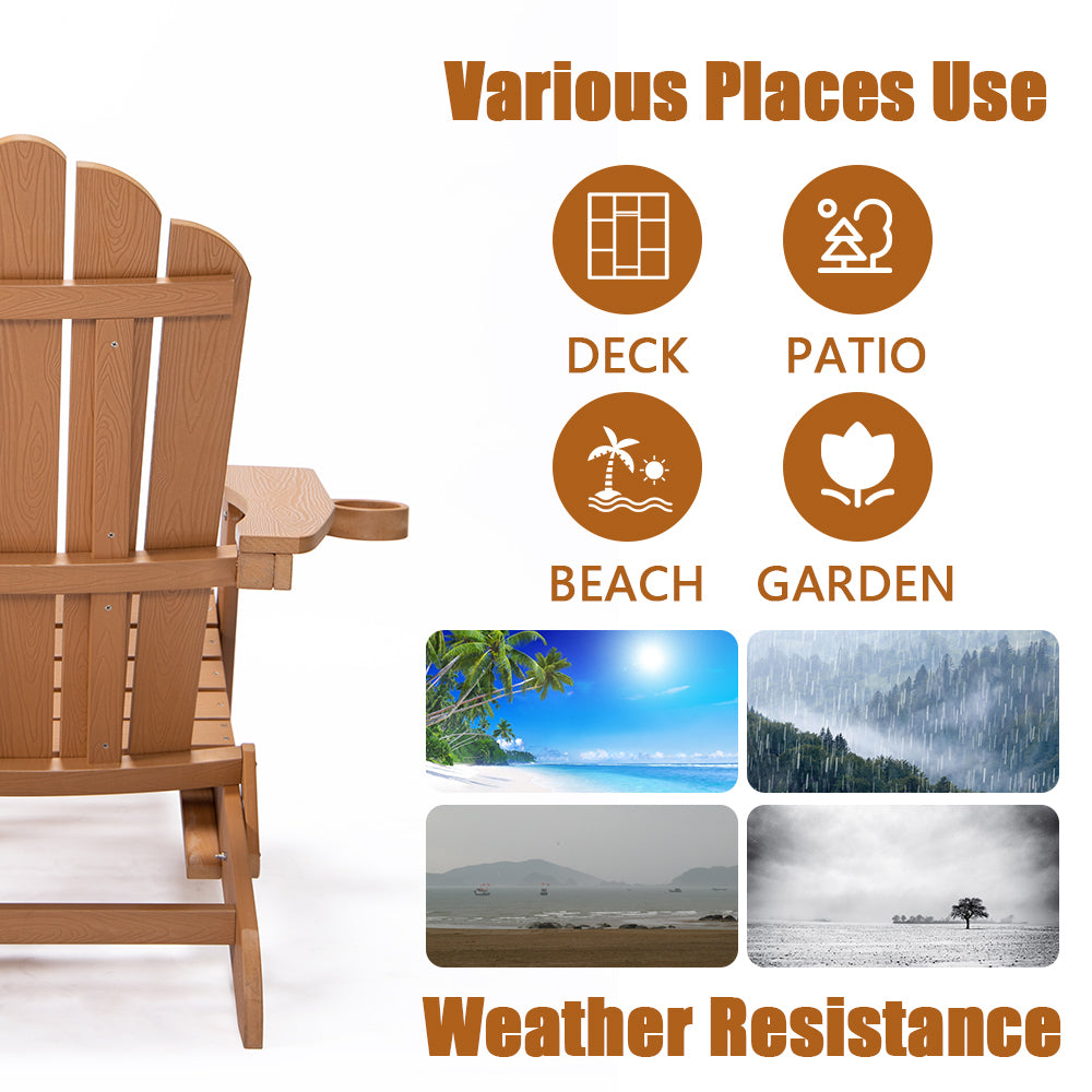 Folding Adirondack Chair with Pullout Ottoman with Cup Holder