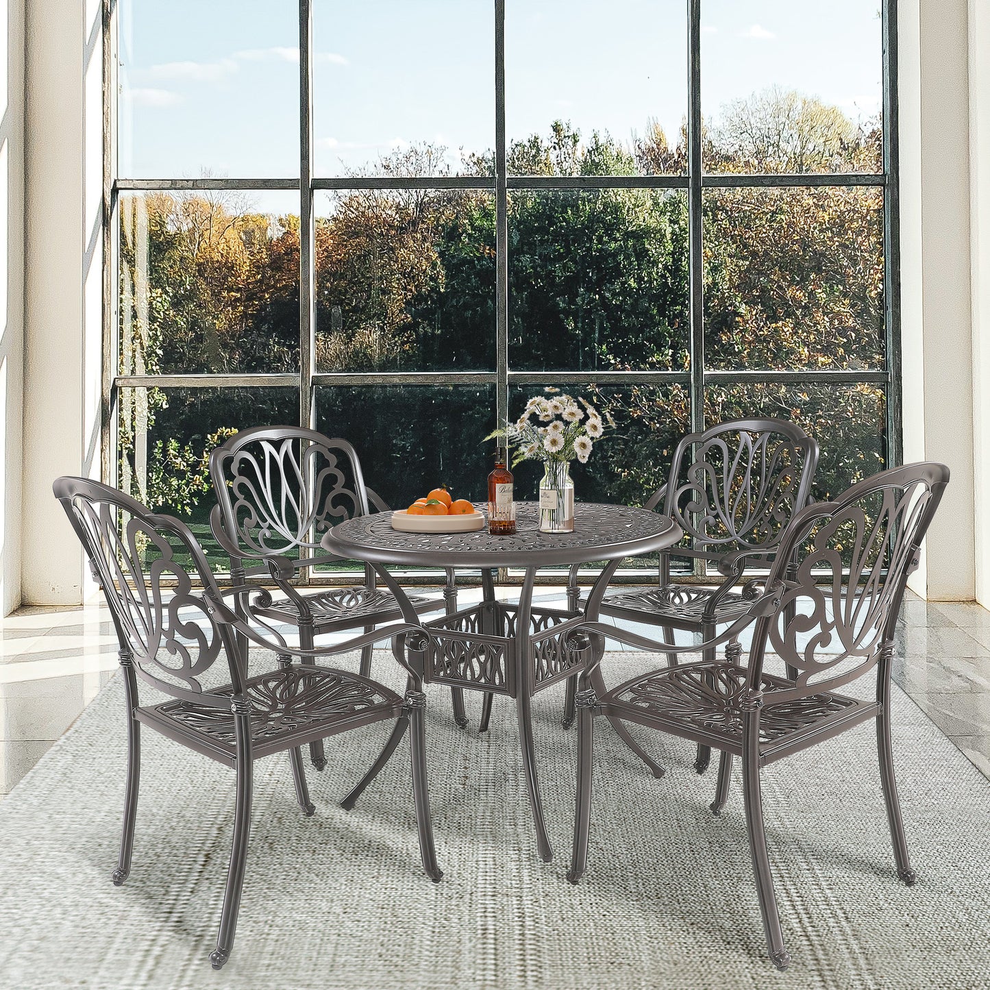 5PCS Outdoor Patio Furniture Dining Table Set All-Weather Cast Aluminum