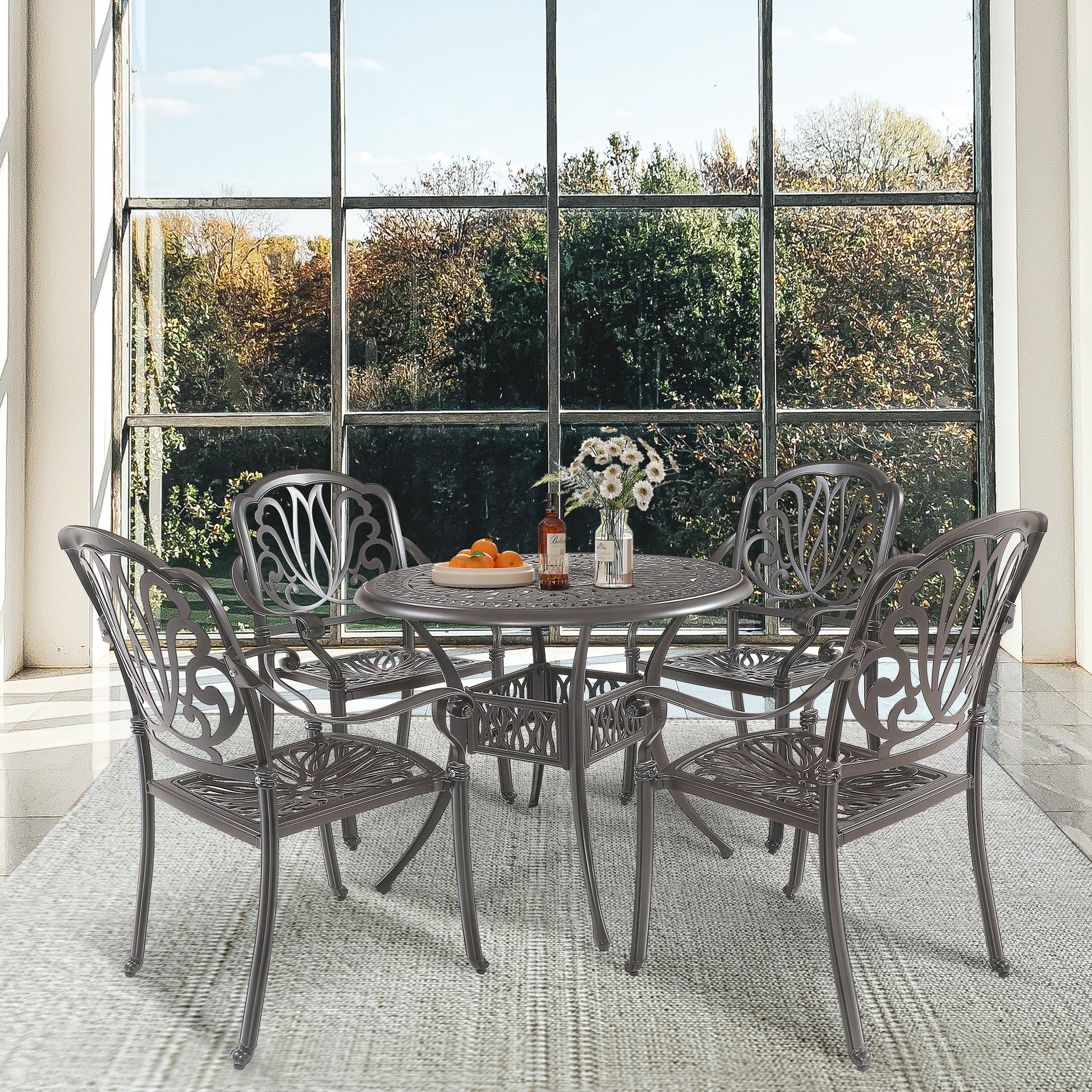5PCS Outdoor Patio Furniture Dining Table Set All-Weather Cast Aluminum