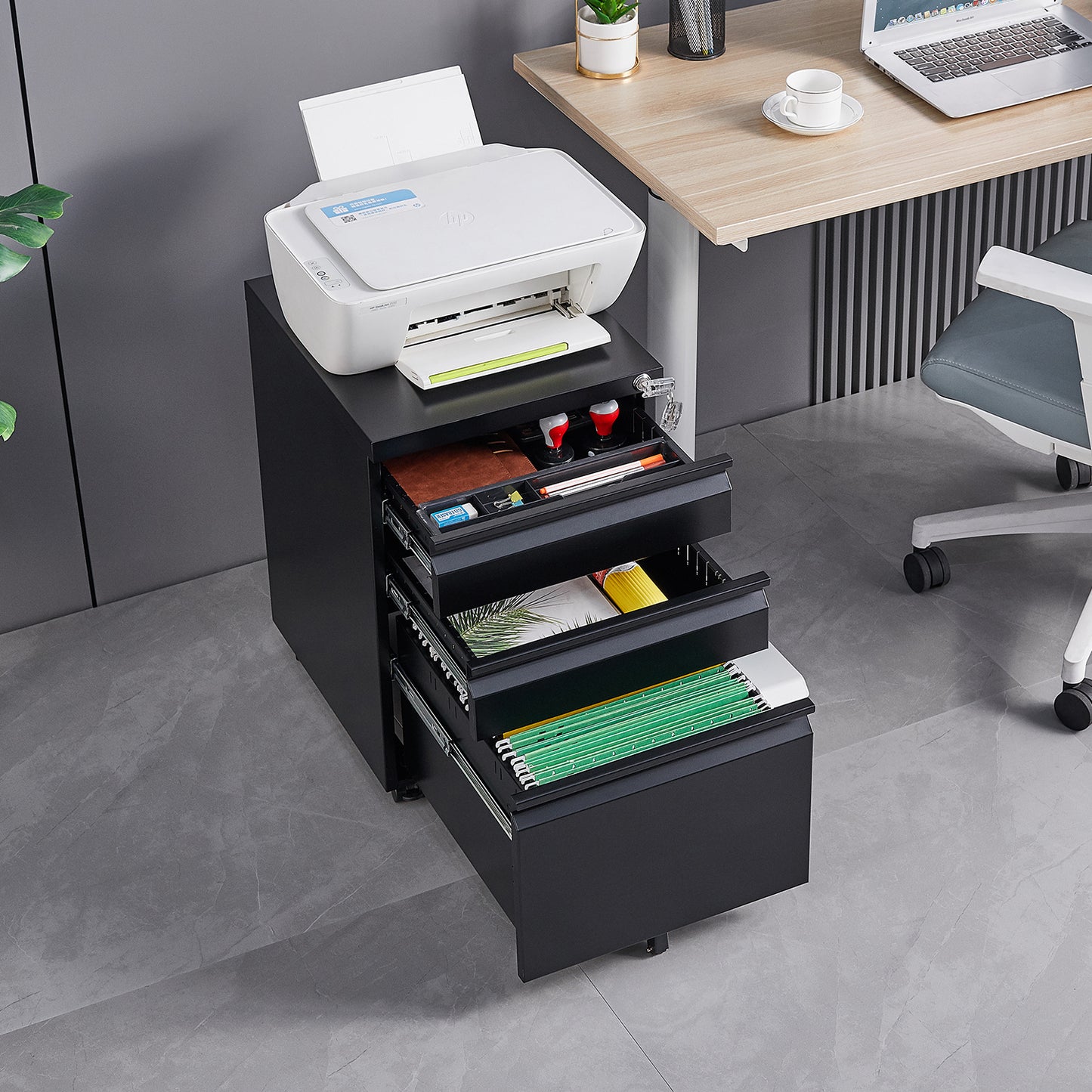 3-Drawer Mobile File Cabinet with Lock, Office Storage