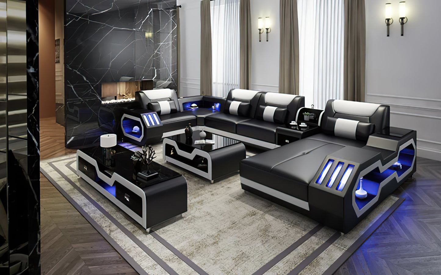 Modern Leather Sectional with Console