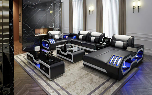 Modern Leather Sectional with Console