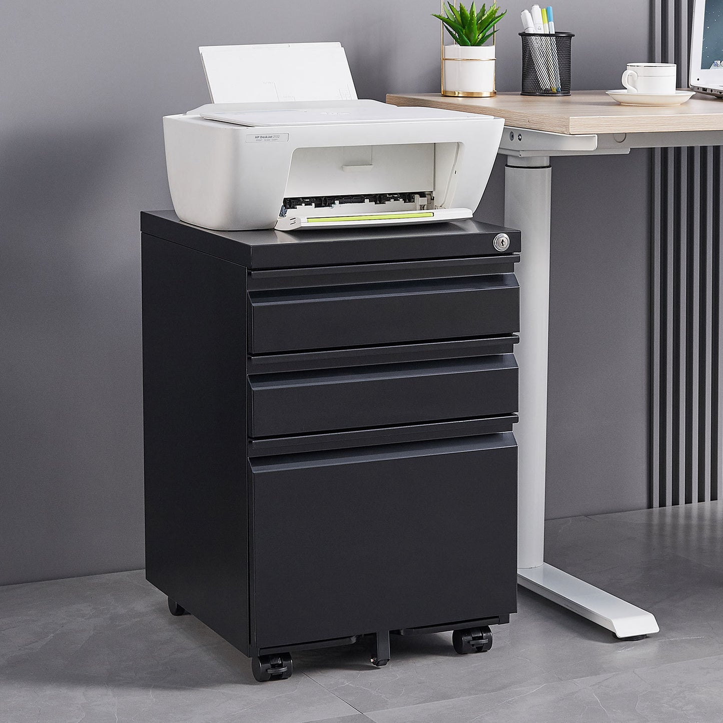 3-Drawer Mobile File Cabinet with Lock, Office Storage