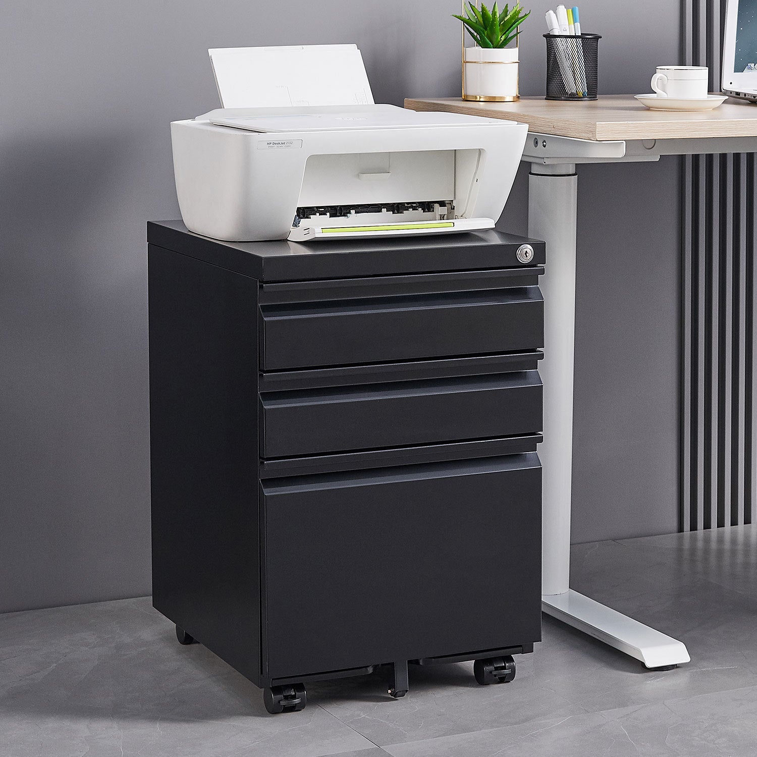 3-Drawer Mobile File Cabinet with Lock, Office Storage