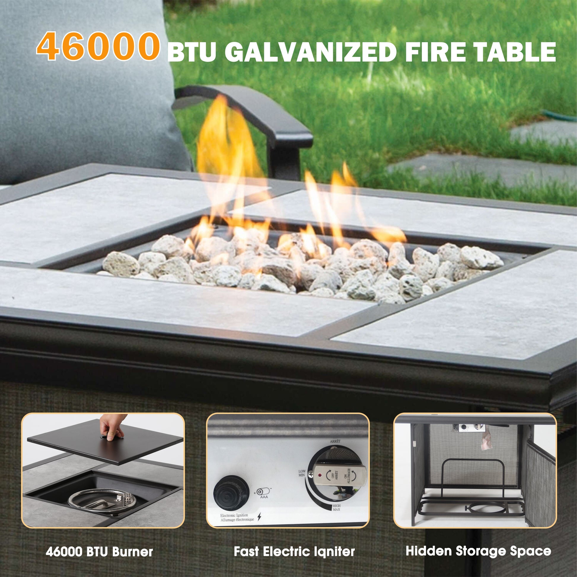 Fire Pit Table with Rocking Chair,4 - Person Outdoor Seating