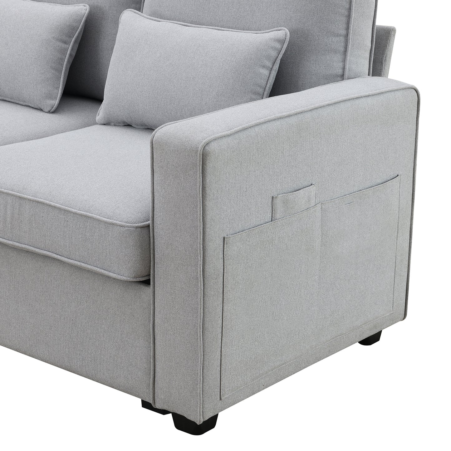 Upholstered Sofa, Console, USB, Linen, 4 Pillows (4-Seat)