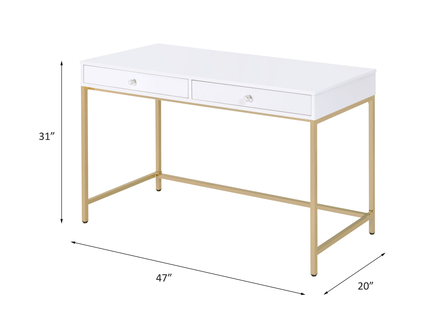 ACME Ottey Desk in White High Gloss & Gold