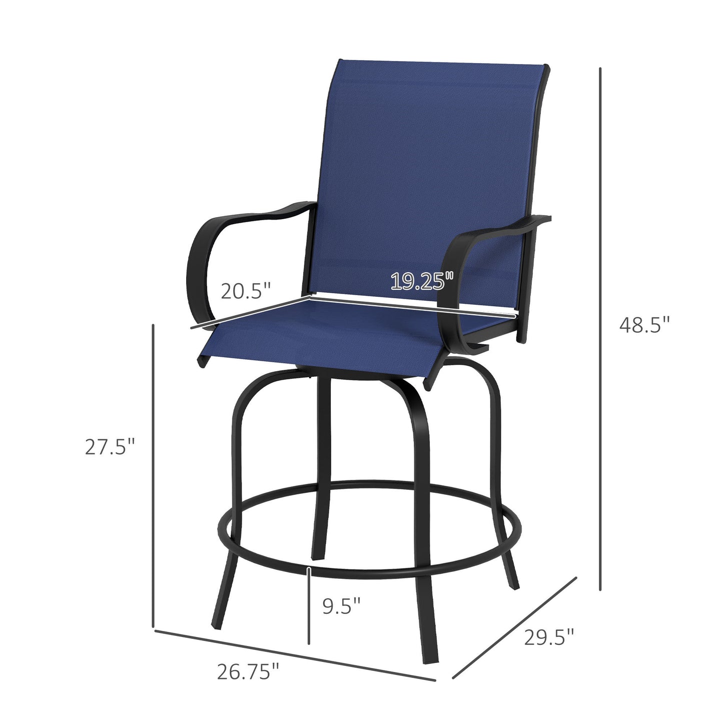 Outdoor Bar Stools, Armrests, 2 360° Patio Chair