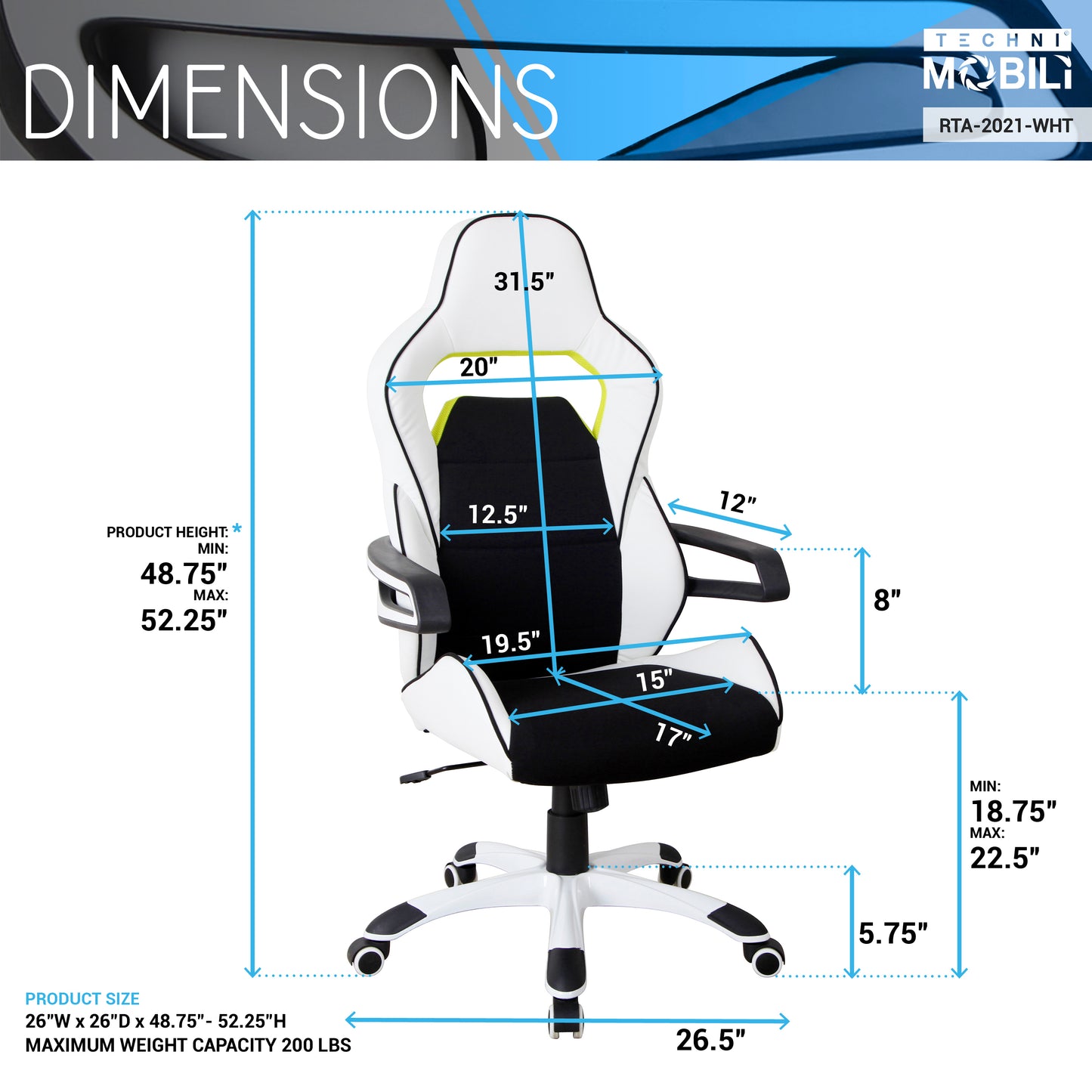 Ergonomic Essential Racing Office Chair, White