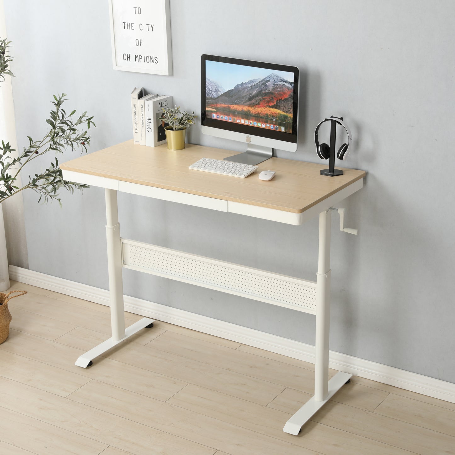 Adjustable Height Stand up Desk with Metal Drawer