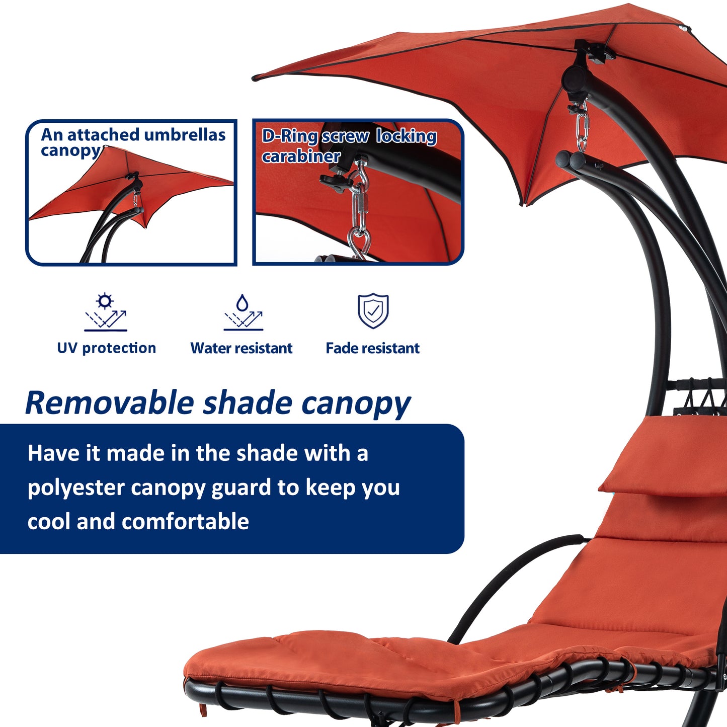 Hanging Chaise Lounger, Removable Canopy, Outdoor Swing Chair