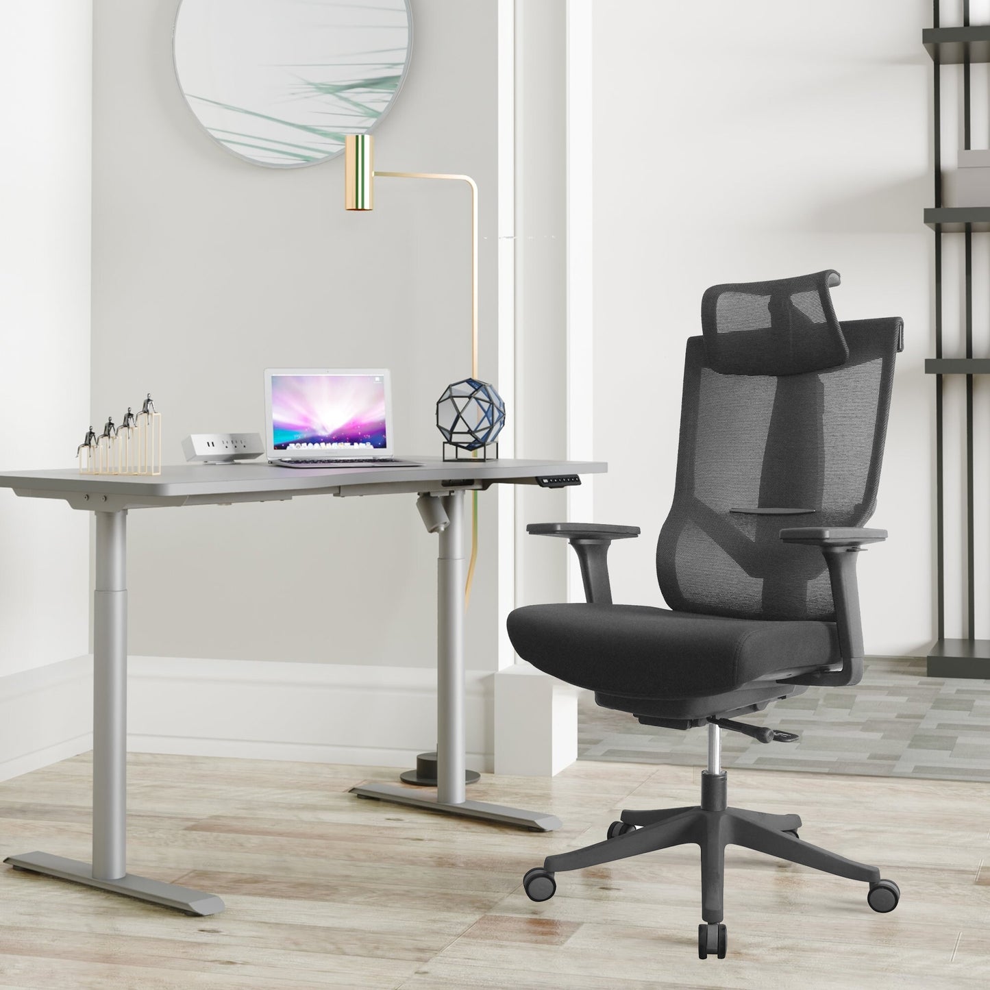 Executive office chair with headrest and 2D armrest