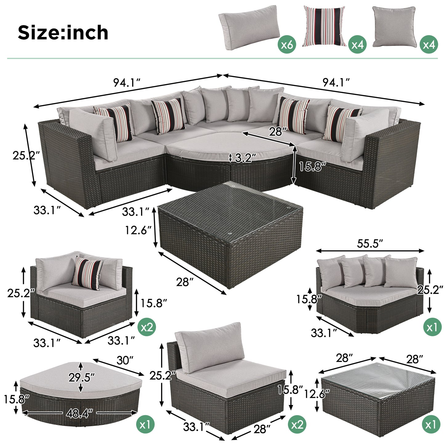 7-piece Outdoor Wicker Sofa Set, Colorful Pillows