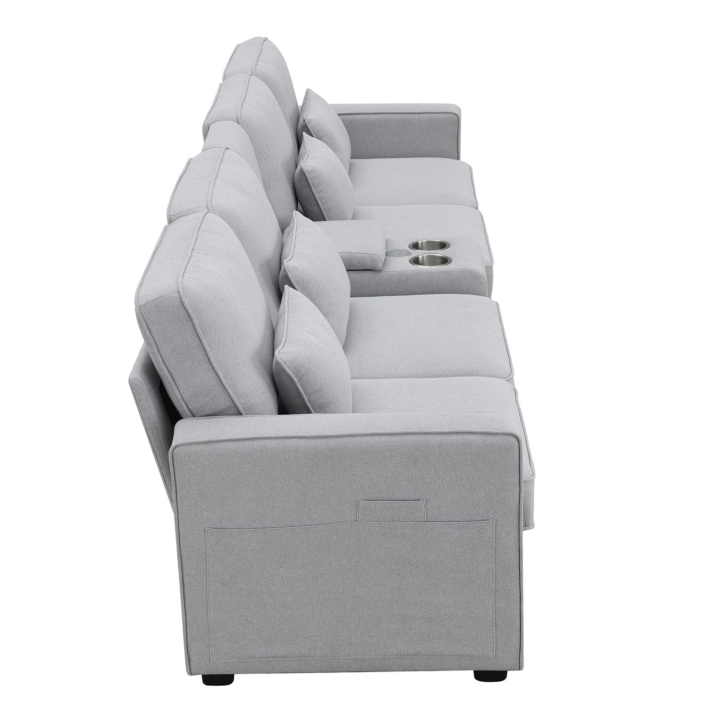 Upholstered Sofa, Console, USB, Linen, 4 Pillows (4-Seat)