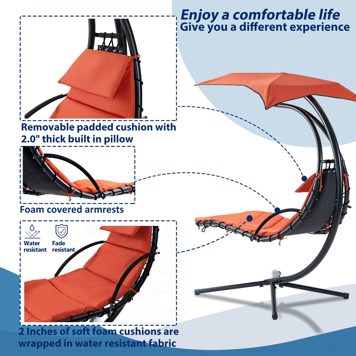 Hanging Chaise Lounger, Removable Canopy, Outdoor Swing Chair